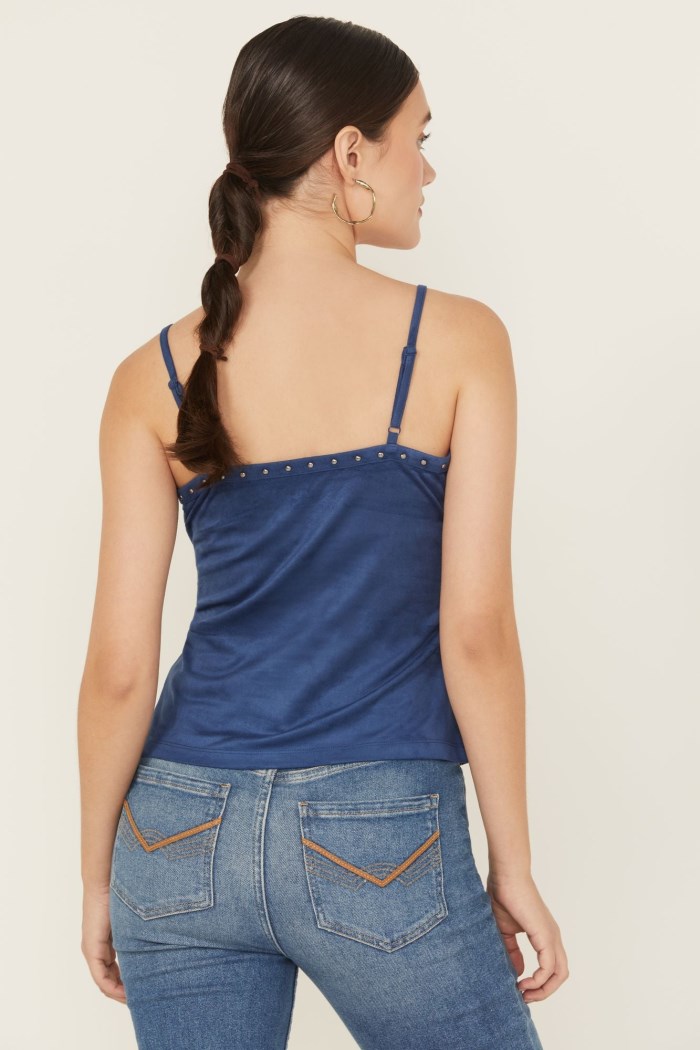 Promotion Idyllwind Women's Faux Suede Studded Fringe Sleeveless Tank Top | Blue