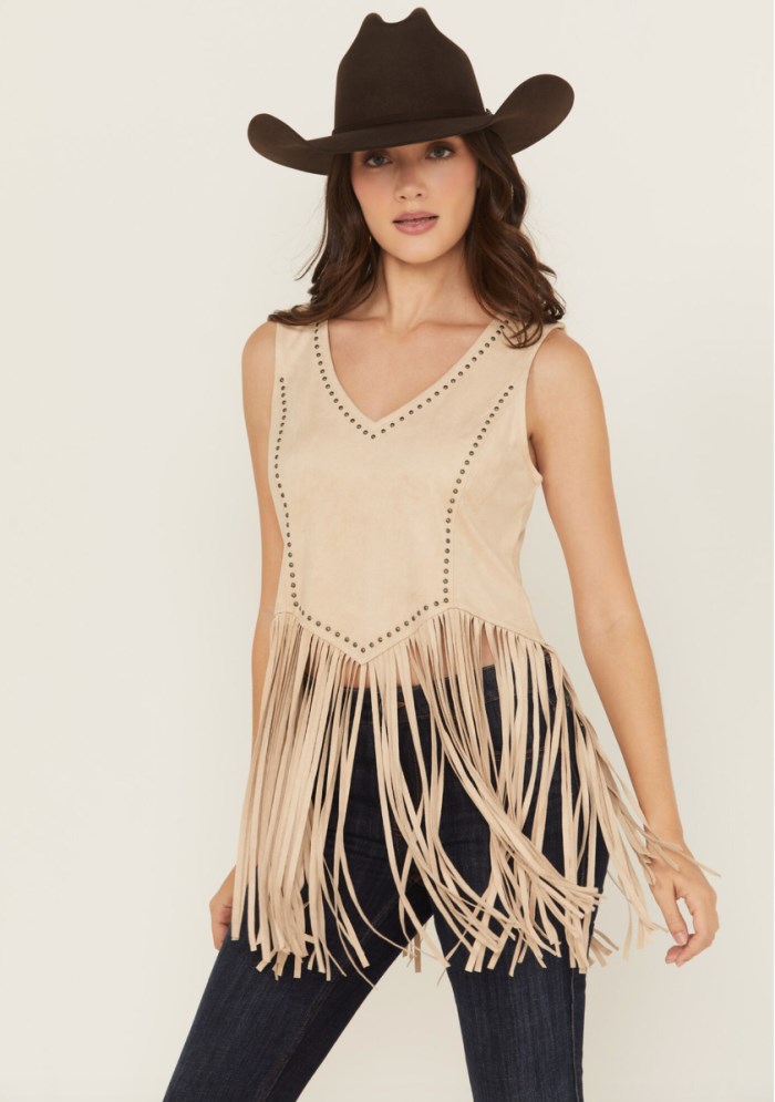 Promotion Idyllwind Women's Monticello Fringe Faux Suede Studded Tank | Stone