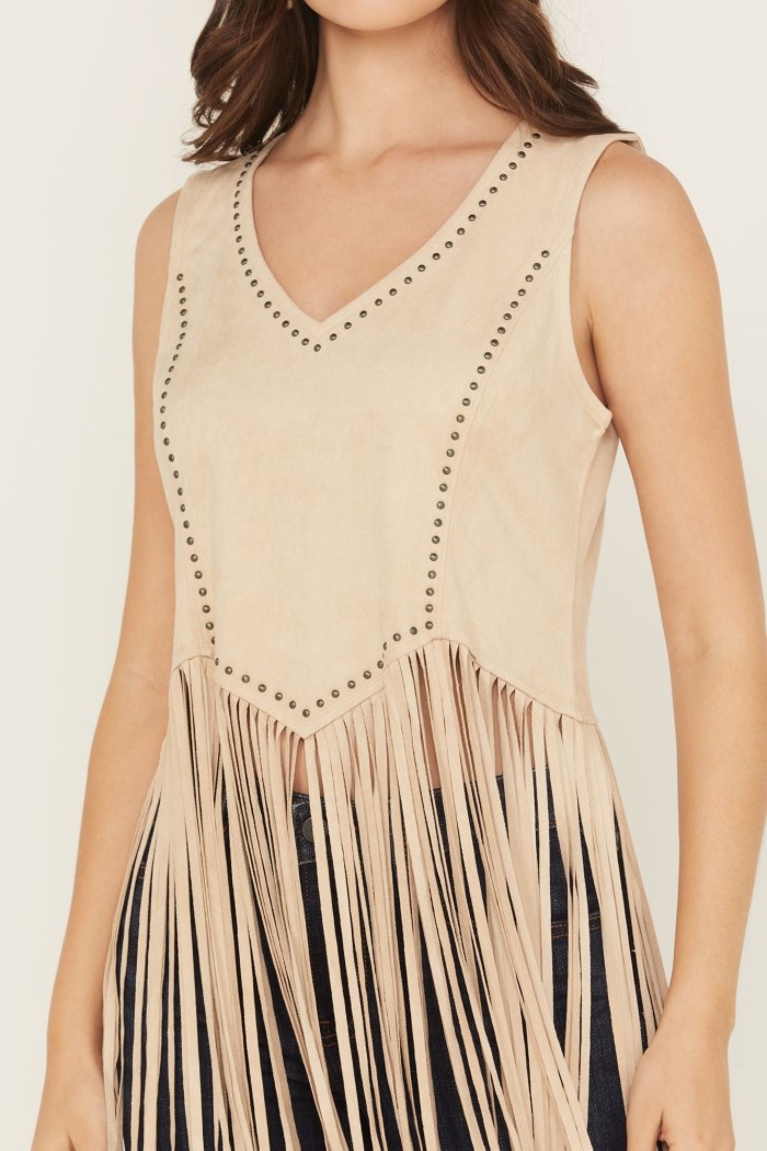 Promotion Idyllwind Women's Monticello Fringe Faux Suede Studded Tank | Stone
