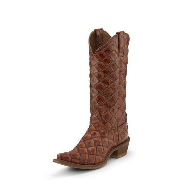 NEW ARRIVALS NOCONA WOMEN'S POSH BESSIE COGNAC EXOTIC FISH SCALE PRINT COWGIRL FASHION BOOTS NL7061-Cognac