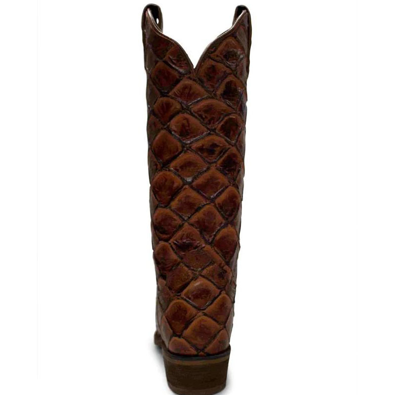 NEW ARRIVALS NOCONA WOMEN'S POSH BESSIE COGNAC EXOTIC FISH SCALE PRINT COWGIRL FASHION BOOTS NL7061-Cognac
