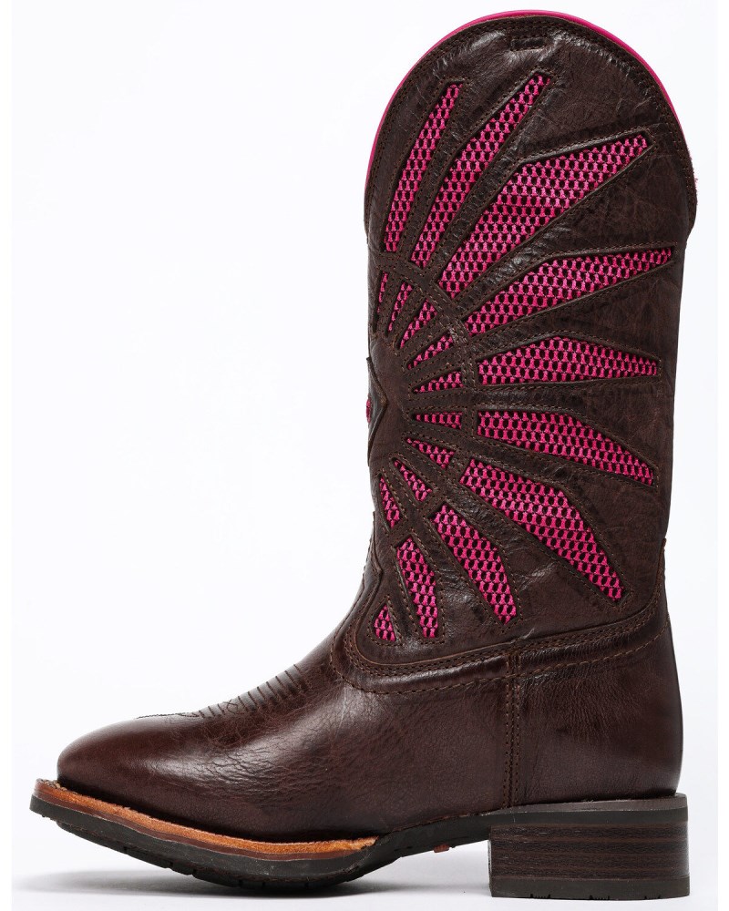 New Arrivals Shyanne Women's Xero Gravity Mesh Panel Western Boots - Square Toe | Brown/pink