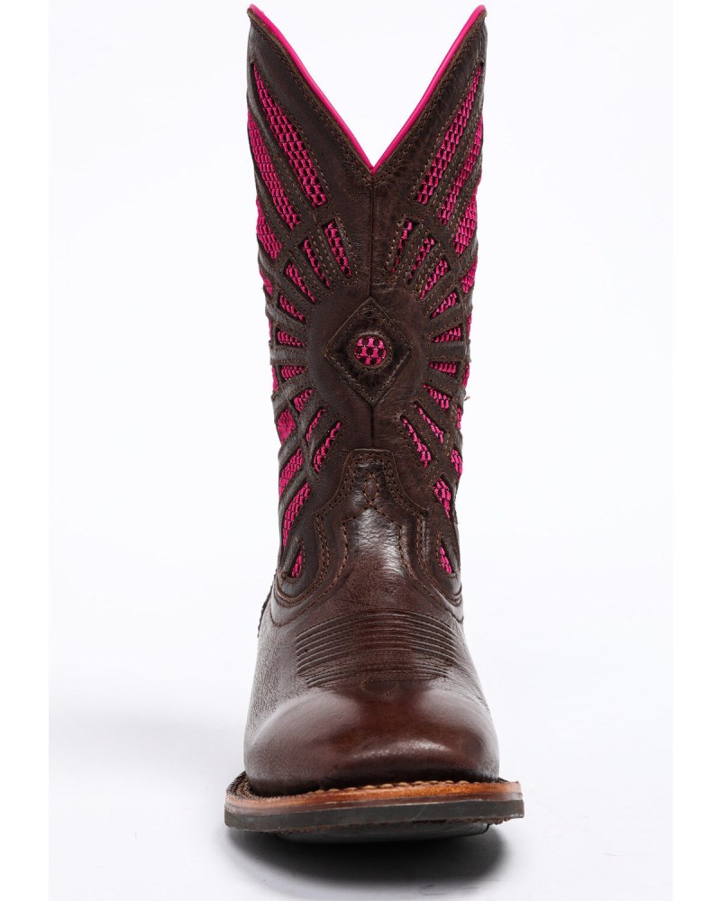 New Arrivals Shyanne Women's Xero Gravity Mesh Panel Western Boots - Square Toe | Brown/pink